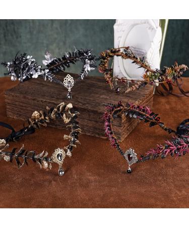 MOSTORY Handmade Moon Flower Crown Headpiece Burgundy Floral Elf Circlet Woodland Forest Headband for Witch Devil Queen Carnival Renaissance Fest Halloween Cosplay Prom Wedding Red - Buy Online on GoSupps.com