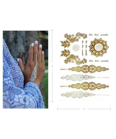 Gold Turquoise Metallic Temporary Tattoos - 75+ Boho Designs - Waterproof & Long Lasting - Perfect for Beach & Festivals - Buy Online on GoSupps.com
