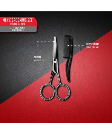 ManMade Men's Grooming Set: Stainless Steel Beard & Mustache Scissors + Free Comb | Red | Two-Piece Essentials - Buy Online on GoSupps.com