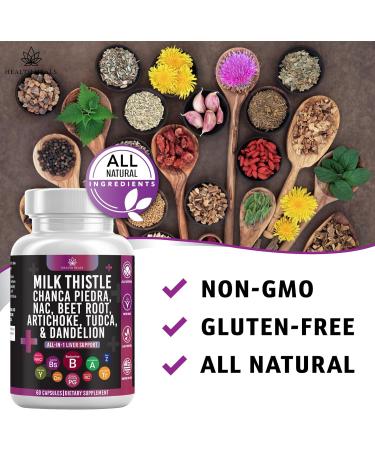 Milk Thistle NAC Chanca Piedra Beet Root Artichoke Dandelion Root - Liver Supplement Plus Astragalus TUDCA Choline & Ginger- 120 Count 60 Count (Pack of 2) - Buy Online on GoSupps.com