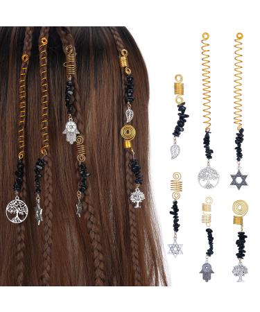 FRESHME Hair Clips for Braids Set - Black Crystal Hair Jewelry Beads Pendant Dreadlock Accessories Hair Twist Charms Hair Spiral Cuffs Wraps for Women Girls Medival Vinking Costume Decorations 6pcs Hair Spiral - Black Cr...
