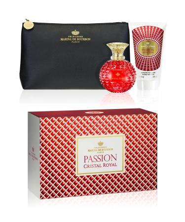 PRINCESS MARINA De Bourbon Cristal Royal Passion - Eau de Parfum for Women - Opens with Pear Blackcurrant and Bergamot - Contains EDP Spray Body Lotion and Pouch - 3 pc Gift Set