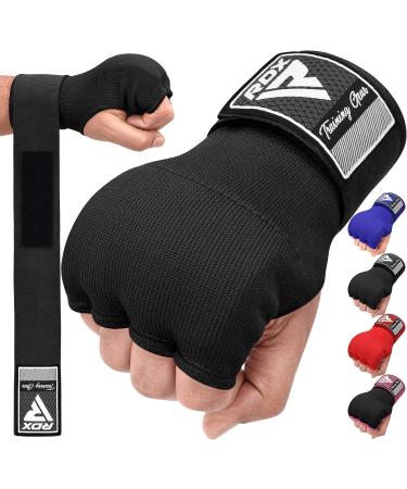 RDX Boxing Hand Wraps Inner Gloves Men Women, Quick 75cm Long Wrist Straps, Elasticated Padded Fist Under Mitts Protection, Muay Thai MMA Kickboxing Martial Arts Punching Speed Bag Training Bandages Black Large