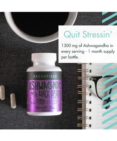 Freshfield Ashwagandha with Black Pepper - Vegan Adrenal Fatigue Support Muscle Memory & Thyroid Strength | 1300mg All Natural Capsules - Buy Online on GoSupps.com