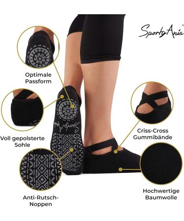 SportyAnis Premium Non-Slip Yoga Socks for Women (2-3 Pairs) - Ideal for Yoga Pilates Dance & Ballet - Black & Grey - Buy Online on GoSupps.com