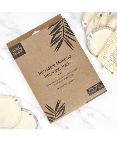 Wild & Stone Reusable Make-Up Remover Pads | 16 Eco-Friendly Organic Cotton Pads | Washable Bag Included | Perfect for All Skin Types - Buy Online on GoSupps.com