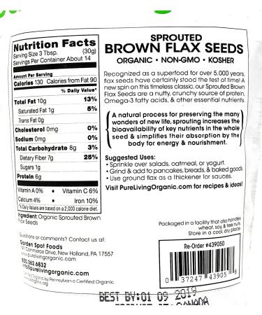 Pure Living Sprouted Brown Flax Seeds - 2 Packs (15oz Each) - Buy Online on GoSupps.com