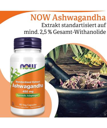 Now Foods Ashwagandha Root Extract 450 mg - 90 Vegan Capsules Lab Tested Gluten Free Plant-Based - Buy Online on GoSupps.com