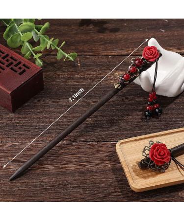Retro Wooden Flower Hair Chopsticks - Set of 2 | Handmade Japanese Chinese Hair Stick for Long Hair - Buy Online on GoSupps.com