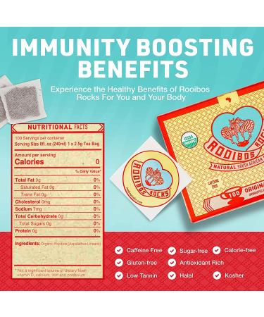 Rooibos Rocks Premium Organic Caffeine-Free Tea | 100 Tagless Teabags - Buy Online on GoSupps.com
