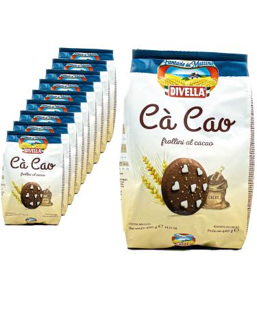 Divella - Lot of 10 cocoa biscuits in a 400 g package – Biscuits, chips, biscuits and biscuits with cocoa and crystals of refined sugar, traditionally Italian (bonbons d'Italia).