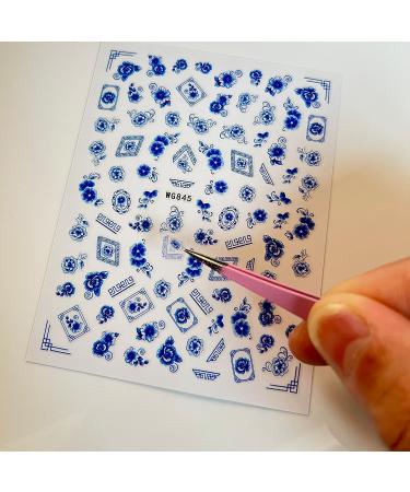 Blue Flower Nail Art Stickers | Chinese Style Porcelain Design | Self-Adhesive Decals for Women | Retro DIY Nail Decor - Buy Online on GoSupps.com