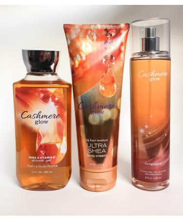 Bath and Body Works Cashmere Glow Shower Gel 10 Oz Fine Fragrance Mist & Ultra Shea Body Cream 8.0 oz