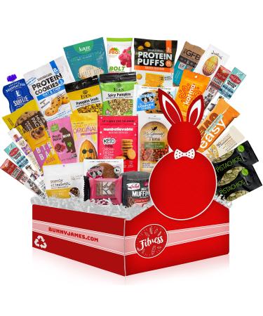 High Protein Healthy Snacks Fitness Box: Mix Of Natural Organic Non-GMO Protein Bars Cookies Granola Mix Jerky Nuts Premium Care Package - For Men and Women Deluxe Fitness Box