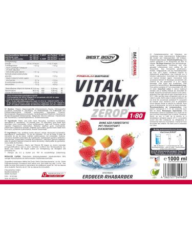 Best Body Nutrition Vital Drink Zerop - Strawberry Rhubarb Syrup Concentrate Sugar-Free 1:80 (1L) - 80L Finished Drink - Buy Online on GoSupps.com