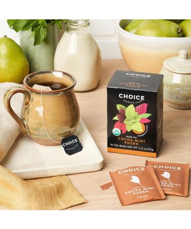 Choice Organic Teas Puerh Tea Cocoa Mint - 16 Bags | Organic & Delicious - Buy Online on GoSupps.com