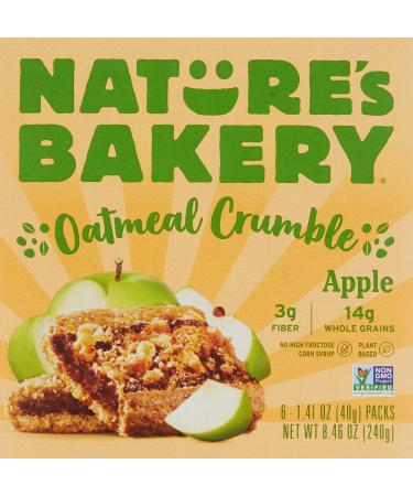 Nature's Bakery Oatmeal Crumble Bars, Apple, Real Fruit, Vegan, Non-GMO, Breakfast bar, 1 Box With 6 Packs, 6 Count