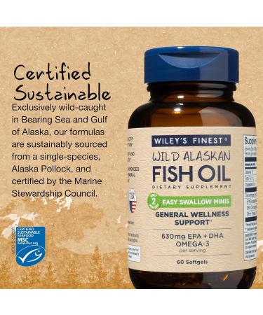 Wiley's Finest Wild Alaskan Fish Oil - Easy Swallow Minis 630 mg, 60 Softgels | Pure Omega-3 - Buy Online on GoSupps.com