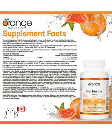 Orange Naturals Berberine 500mg - 60 Vegetarian Capsules - Berberine Supplement - Berberine HCL - Natural Metabolic Support - Buy Online on GoSupps.com