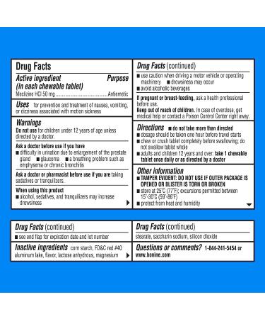 Bonine MAX Chewable Meclizine HCL 50mg for Motion Sickness Relief - Max Strength Formula, 16 Tablets, Peppermint - Cruise Essentials - Buy Online on GoSupps.com