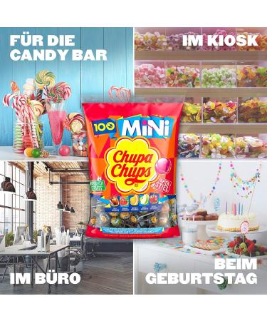 Chupa Chups Mini Classic Lollipops - 100 Pack (5 Flavors: Cola Orange Strawberry Apple Cherry) - International Shipping - Buy Online on GoSupps.com