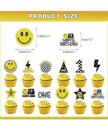 48Pcs One Happy Dude Cupcake Toppers Smiley Face Cupcake Topper One Happy Dude Birthday Decorations Suitable for One Happy Dude/One Year Old/One Cool Dude 1st Birthday Decorations - Buy Online on GoSupps.com