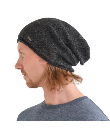 CHARM Linen Beanie Hat Summer Cap - Mens Slouchy Beanie Womens Baggy Knit Cooling Hat Black