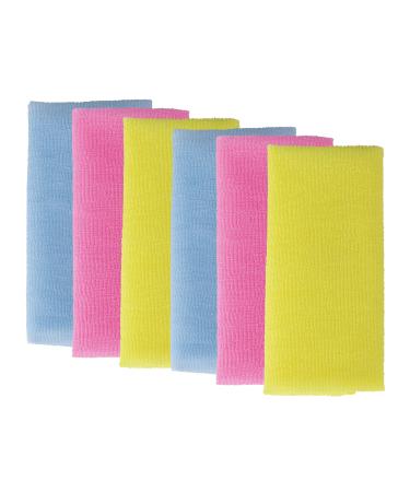 KAKOOI Long Exfoliating Nylon Bath Cloth/Towel  Magic Shower Washcloth for Body  35 inches( 6PCS  2Blue&2Yellow&2Pink)