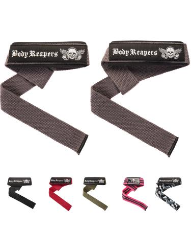 Body Reapers Lifting Straps for Weightlifting Women & Men - 24 Inch Long Padded Neoprene Cotton Deadlift Straps for Strength Training, Deadlifting with Extra Hand Grips Support CARBON GREY