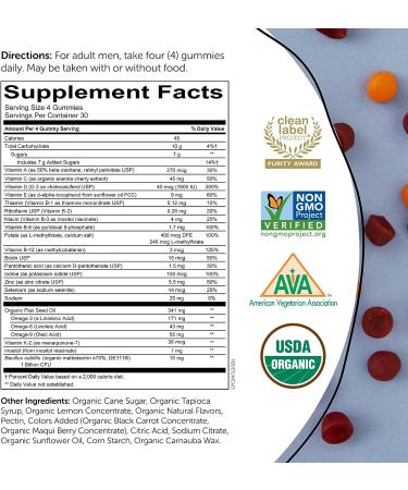 SmartyPants Organic Men's Multivitamins - Daily Gummy Vitamins with Probiotics, Zinc, Omega 3 & Essential Nutrients | 120 Gummies - Buy Online on GoSupps.com