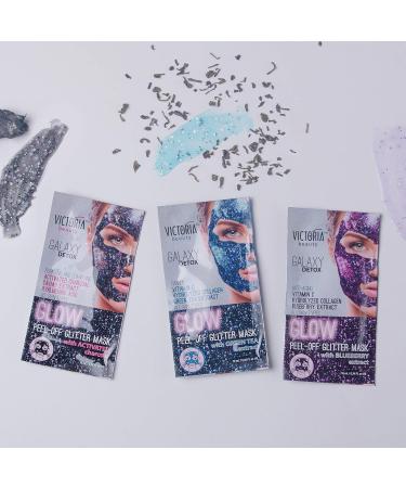 Victoria Beauty Peel Off Mask - Glitter Glow Face Mask with Collagen Vitamin C & Green Tea for Blackheads | Optimal Facial Care (12 x 10ml) - Shop Now! - Buy Online on GoSupps.com