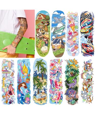 EMOME Full Half Arm Tattoo Sleeves for Kids 66 Sheets Kids Tattoos Temporary for Party Favors Birthday Supplies Goodie Bags Stuffers Space Donut Mermaid Themed Fake Tattoos Stickers for Boys Girls