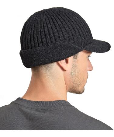 Muryobao Men's Winter Beanie Visor Hat | Warm Knitted Brim Cap for Outdoor Sports in Black - Buy Online on GoSupps.com