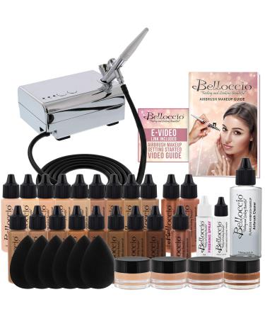 Belloccio Airbrush Cosmetic Makeup System with a MASTER SET of All 17 Foundation Shades plus Blush, Shimmer and Bronzer All in 1/2 oz bottles Deluxe 1/2-Oz Set All 17 Shades