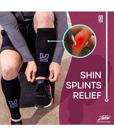 Calf Compression Sleeve - Support Brace for Sports & Travel | Men & Women - Medium - 1 Pair - Stripes/Black - Buy Online on GoSupps.com