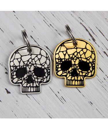 Personalized Dog Stamps - Engraved Skull Design Tags | Custom Name Tags for Pets | Double-Sided Dog & Cat Collars | Unique & Funny Animal Brands (Gold) - Buy Online on GoSupps.com