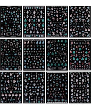 JMEOWIO 12 Sheets Christmas Nail Art Stickers Decals Self-Adhesive Pegatinas U as Snowflake Winter Holiday Nail Supplies Nail Art Design Decoration Accessories - Buy Online on GoSupps.com
