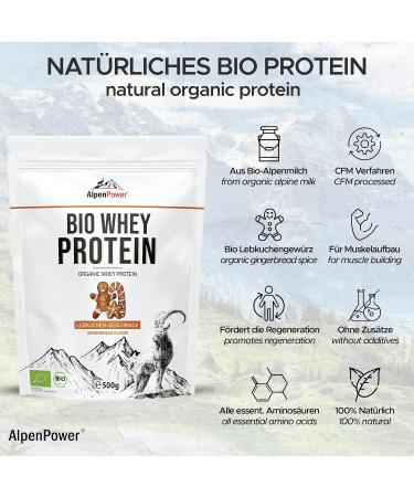Alpine Power Organic Whey Protein Gingerbread 500g - 100% Natural Additive-Free CFM Protein Powder from Organic Alpine Milk - Buy Online on GoSupps.com
