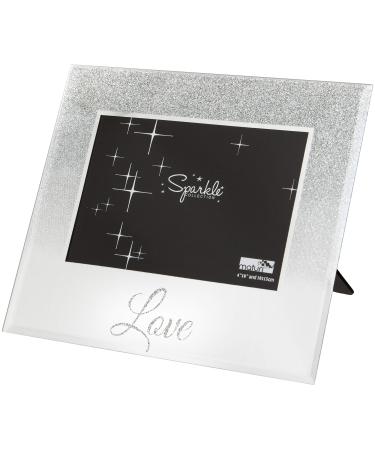 Maturi Silver Glitter Photo Frame Mirrored 6 x 4 Inch Love Gift
