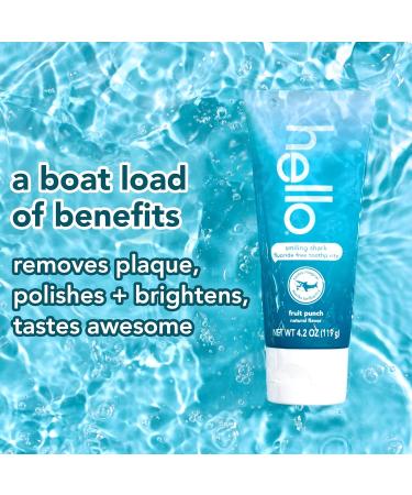 hello Smiling Shark Fluoride Free Kids Toothpaste - Natural Fruit Punch - 4.2 Oz - Pack of 3 - Buy Online on GoSupps.com