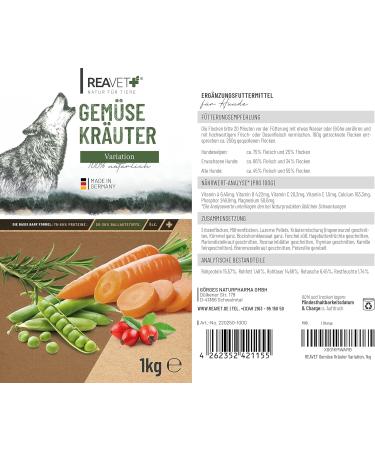 ReaVET Variation vegetables-Herbs 1kg Grain-free vegetable flakes for dogs Barf vegetable flakes for dogs Barf supplement for dogs Vegetable flakes for dogs - Buy Online on GoSupps.com
