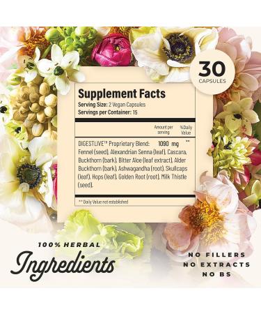 DigestLive Stress Constipation Relief Laxative for Women 30 Capsules 100% Herbal Stool Softener - Female Gentle Natural Colon Cleanse Detox Bloating & Gas Fast-Acting Vegan Gluten & GMO-Free - Buy Online on GoSupps.com