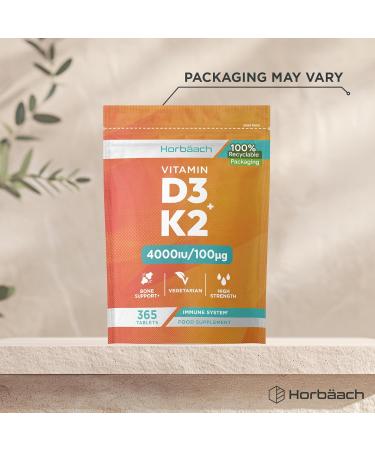 Vitamin D3 K2 High Strength Tablets | 365 Count | Vitamin D3 4000iu and Vitamin K2 MK7 100ug | Immune and Bone Support | Vegetarian | by Horbaach - Buy Online on GoSupps.com