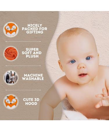 Mother's Choice 100% Cotton Baby Towel with Hood - Ultra Soft & Absorbent (75x75cm) - Large Bath Towel for Newborns & Infants - 3D Fox Hooded Design - Orange Fox - Buy Online on GoSupps.com