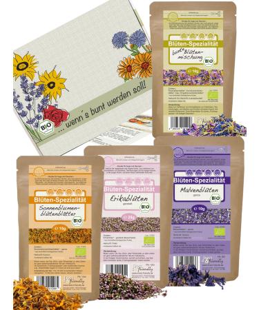 direct&friendly | Flower gift set | 4 colourful organic flowers | as tea baking and cooking decoration flower tea