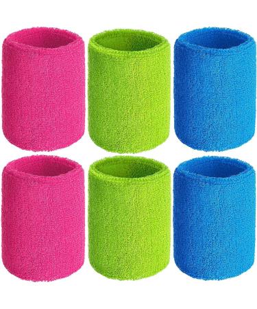 WILLBOND 6-Piece Neon Wrist Sweatbands Set for Football, Basketball, Running - Neon Pink, Neon Green, Sky Blue - Buy Online on GoSupps.com
