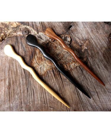 JWL Hawnkoa Spiral Hair Sticks Set in Rosewood, Ebony, and Yellow Teak - 6 Inch Hawaiian Style - Buy Online on GoSupps.com