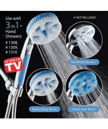AquaCare 3-pc. Brush Head Set for Aquassage Hand Shower - Soft Body & Hair Brush, Wall Holder - 100% Hygienic Material, Eliminate Odors & Biofilm Buildup - Blue - Buy Online on GoSupps.com