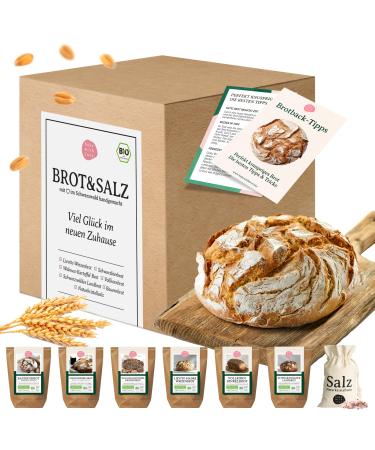 Bread and salt to move in - gift box with 6 organic bread baking mixes and salt gift moving moving top -resistant original catchment gift - Bake with love organic catchment box with 6 baking mixes