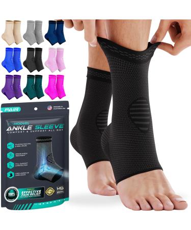 MODVEL Ankle Brace for Women & Men - 1 Pair of Ankle Support Sleeve & Ankle Wrap - Compression Ankle Brace for Sprained Ankle Achilles Tendonitis Plantar Fasciitis & Injured Foot - Large Black